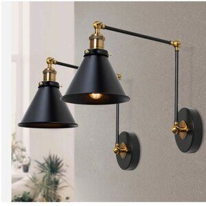 Black Swing Arm Wall Lamp Adjustable Wall Sconces Plug-in Sconces Wall